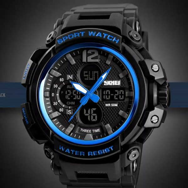 SKMEI 1343 Fashion Outdoor Sports Dual Display Military Waterproof Digital Watch For Men - Blue/Black - Image 2