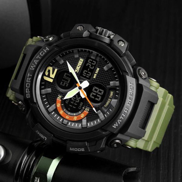 SKMEI 1343 Fashion Outdoor Sports Dual Display Military Waterproof Digital Watch For Men - Green - Image 2