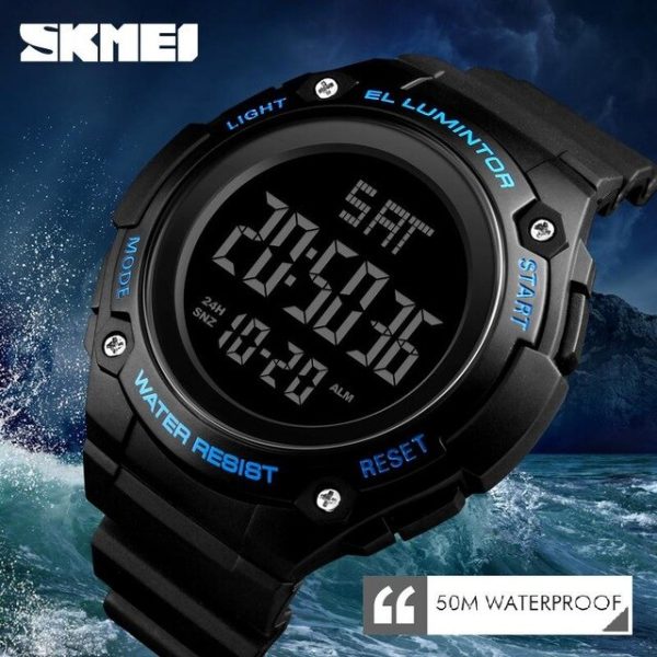 SKMEI 1346  Digital Waterproof Casual Military Outdoor Sports Electronic LED Wristwatch For Men - Black/Blue - Image 2