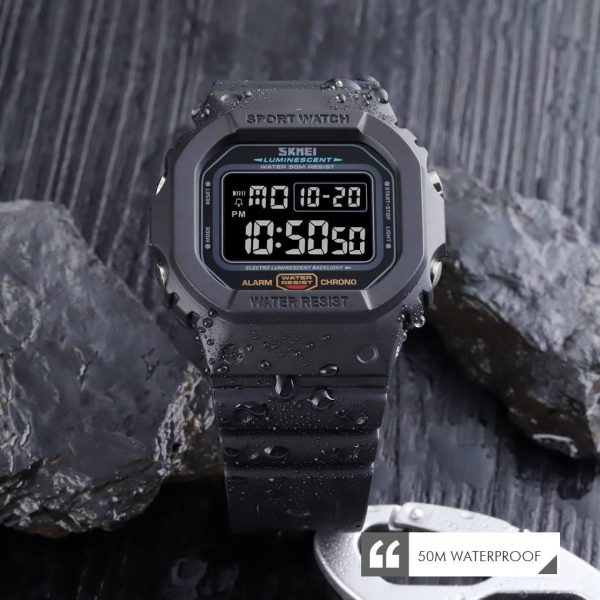 SKMEI 1554 Men's Digital Waterproof LED Light Date Alarm Countdown Wristwatch - Black