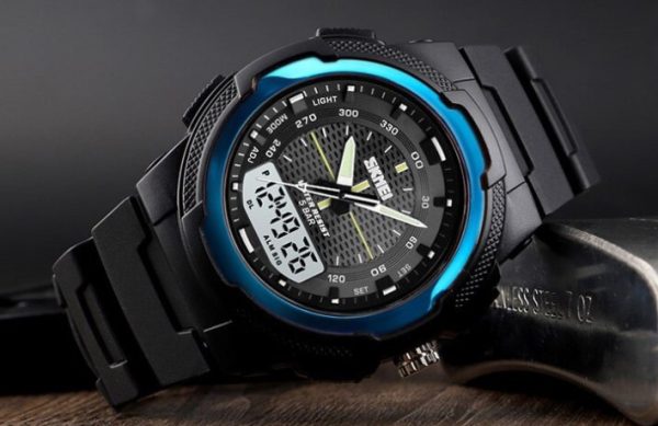 SKMEI 1454 Dual Time 50M WaterProof Silicon Outdoor Sporty Watch - Black/Blue - Image 2