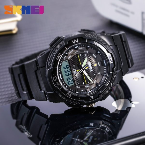 SKMEI 1454 Dual Time 50M WaterProof Silicon Outdoor Sporty Watch - Black - Image 2