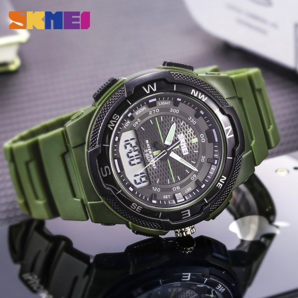 SKMEI 1454 Dual Time 50M WaterProof Silicon Outdoor Sporty Watch - Green - Image 2