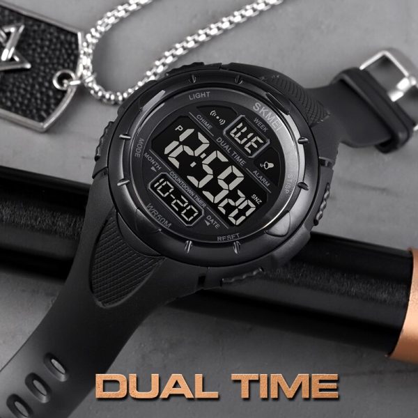 SKMEI 1656 Digital Military 2 Time Countdown Sport LED Light Chrono Stopwatch For Men - Black - Image 3