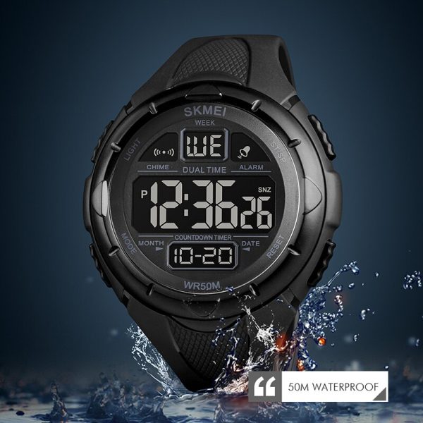 SKMEI 1656 Digital Military 2 Time Countdown Sport LED Light Chrono Stopwatch For Men - Black - Image 2