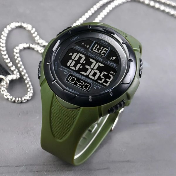 SKMEI 1656 Digital Military 2 Time Countdown Sport LED Light Chrono Stopwatch For Men - Green - Image 2