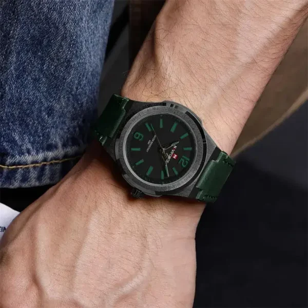 NaviForce NF9233 Men's Casually Classic Leather Strap Watch - Green - Image 2