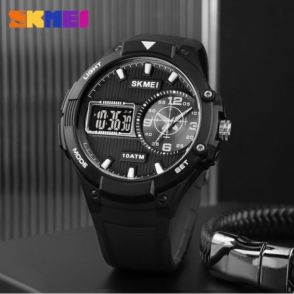 SKMEI 1761 Men's Fashion Analog Digital Creative 3 -Time Alarm Sports LED Stopwatch - Black - Image 2