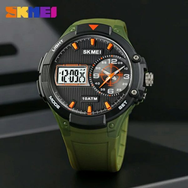 SKMEI 1761 Men's Fashion Analog Digital Creative 3 -Time Alarm Sports LED Stopwatch - Green - Image 2