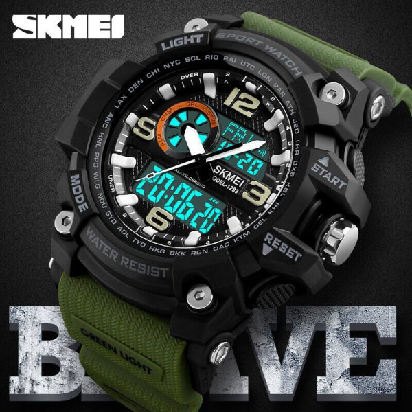 SKMEI 1283 Men Sports Fashion Dual Display  Chronograph Waterproof Digital Wristwatch - Green