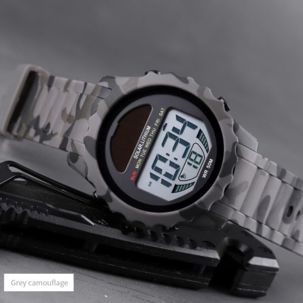 SKMEI 1585  Men Sports Solar Power Lithium Battery Digital Waterproof Wrist watch - Grey - Image 2