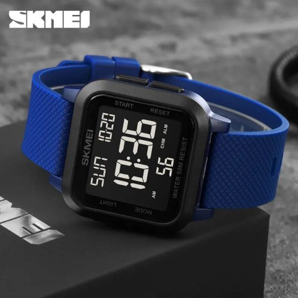 SKMEI 1894 Digital Movement Stopwatch Countdown LED  Display Square Shape Watch For Men - Blue - Image 3