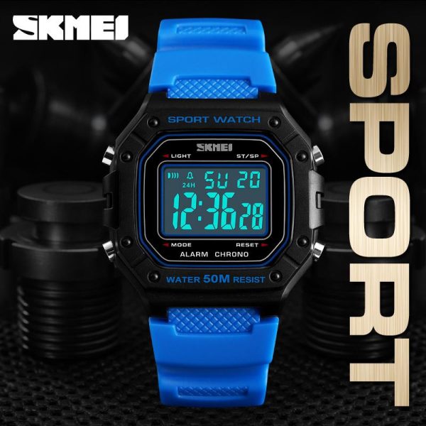 SKMEI 1496 Multifunction 50M Waterproof Digital Sporty Watch with Silicone Strap For Men - Blue - Image 3