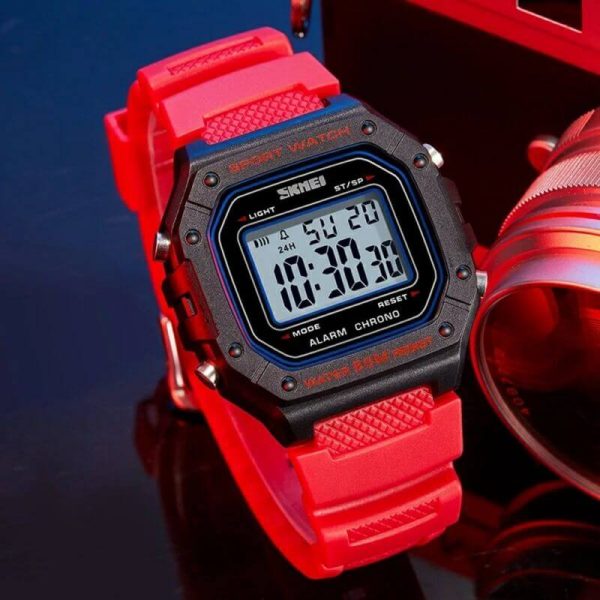 SKMEI 1496 Multifunction 50M Waterproof Digital Sporty Watch with Silicone Strap For Men - Red - Image 3