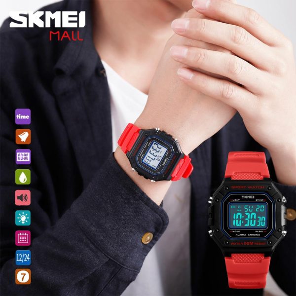 SKMEI 1496 Multifunction 50M Waterproof Digital Sporty Watch with Silicone Strap For Men - Red - Image 2