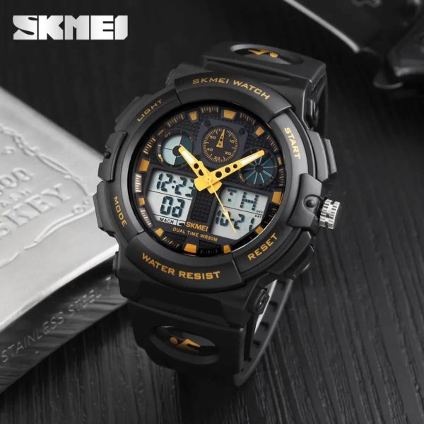 SKMEI 1270 Digital Analog Multifunction Men's Military Outdoor Chrono EL Light Display Sport Watch - Black/Yellow - Image 2