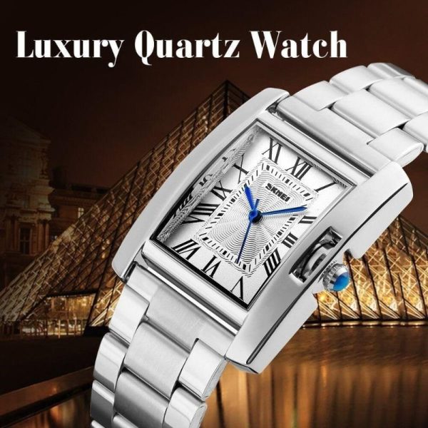 SKMEI 1284 Women's Fashionable Rectangle Dial Roman Numeric Index Design Stainless Steel Analog Watch - Silver - Image 2