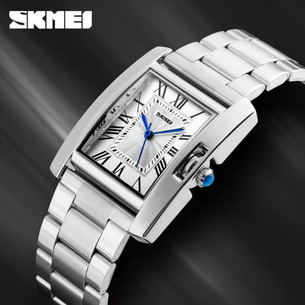 SKMEI 1284 Women's Fashionable Rectangle Dial Roman Numeric Index Design Stainless Steel Analog Watch - Silver - Image 3