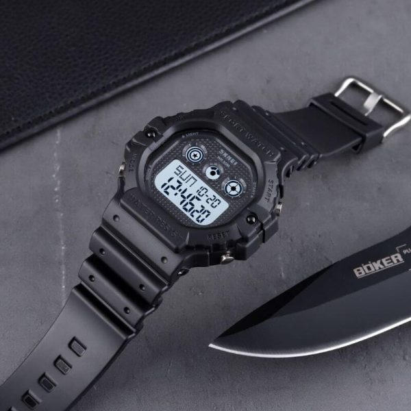 SKMEI 1606 Chrono Alarm Led 2 Time Count Down Sports Digital Watch For Men - Black/White