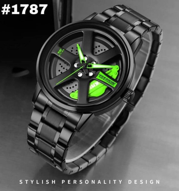 SKMEI 1787 Men's Analog New Fashion Stainless Steel Waterproof Watch - Black/Green - Image 3