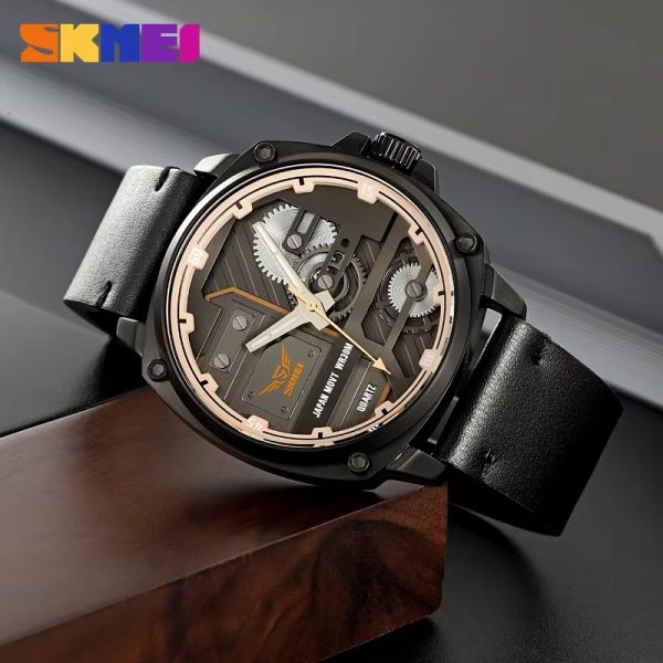 SKMEI 2289 Fashion Sports Casual Leather Strap Quartz Movement Watch For Men - Black - Image 2