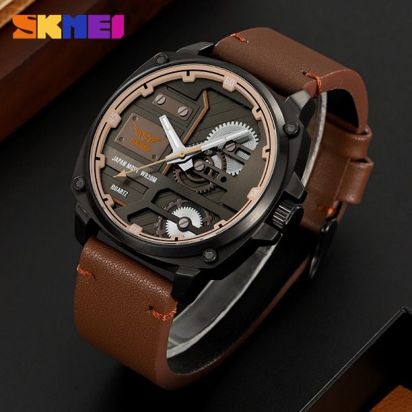 SKMEI 2289 Fashion Sports Casual Leather Strap Quartz Movement Watch For Men - Dark Brown - Image 2