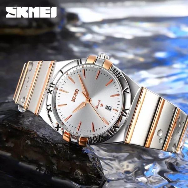 SKMEI 9257 Business Casual Roman Numeral Date Display Stainless Steel Wristwatch For Men - Silver/White - Image 2