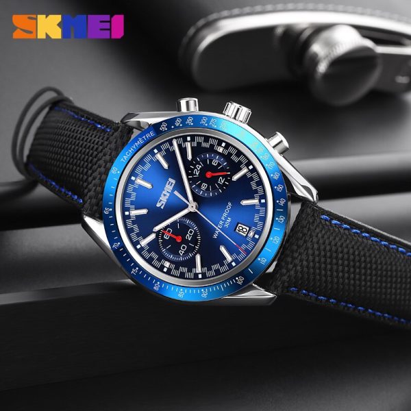 SKMEI 9292 Business Chronograph Date Function Leather Strap Quartz Wristwatch For Men - Blue - Image 3