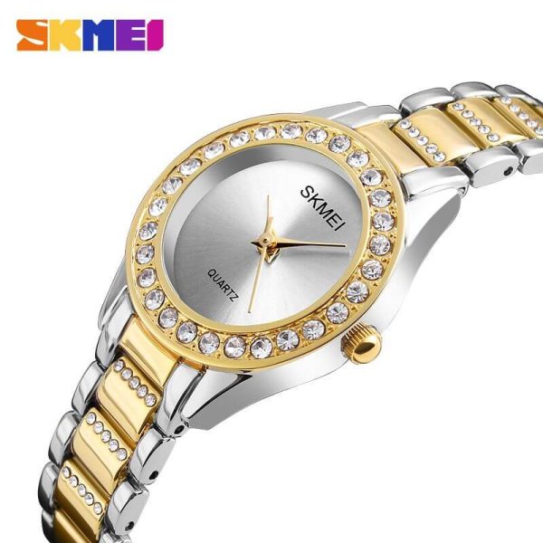 SKMEI 1262 Luxury Rhinestone Women's Plain Display Stainless Steel Quartz Watch - Silver/Golden