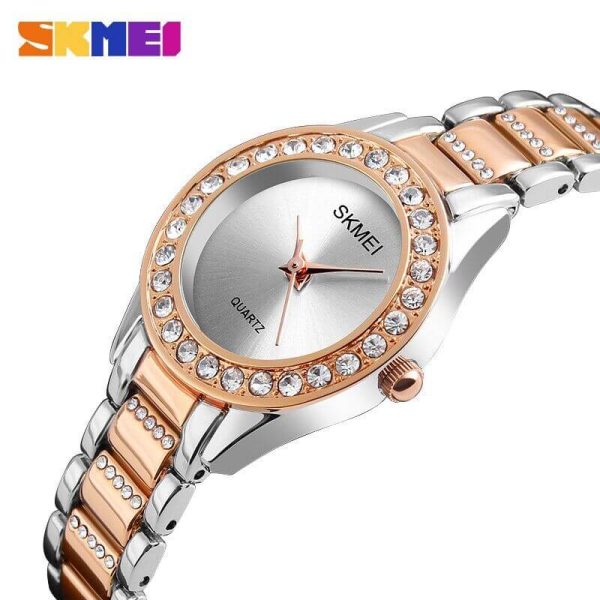 SKMEI 1262 Luxury Rhinestone Women's Plain Display Stainless Steel Quartz Watch - Silver/RoseGold