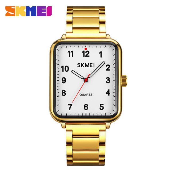 SKMEI 1955 Casual Elegant Rectangle Dial Shape Stainless Steel Women Quartz Watch - Golden/White