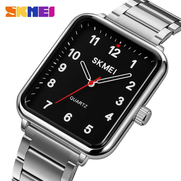 SKMEI 1954 Casual Elegant Rectangle Dial Shape Stainless Steel Men Quartz Watch - Silver/Black