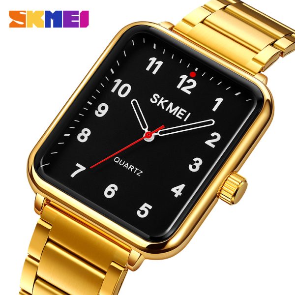 SKMEI 1954 Casual Elegant Rectangle Dial Shape Stainless Steel Men Quartz Watch - Golden/Black