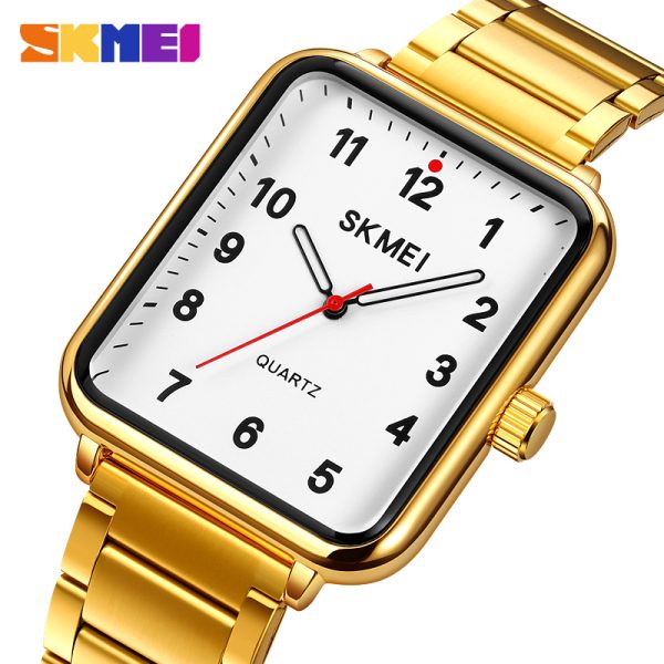 SKMEI 1954 Casual Elegant Rectangle Dial Shape Stainless Steel Men Quartz Watch - Golden