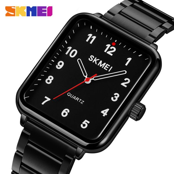 SKMEI 1954 Casual Elegant Rectangle Dial Shape Stainless Steel Men Quartz Watch - Black