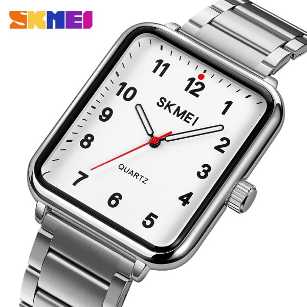 SKMEI 1954 Casual Elegant Rectangle Dial Shape Stainless Steel Men Quartz Watch - Silver