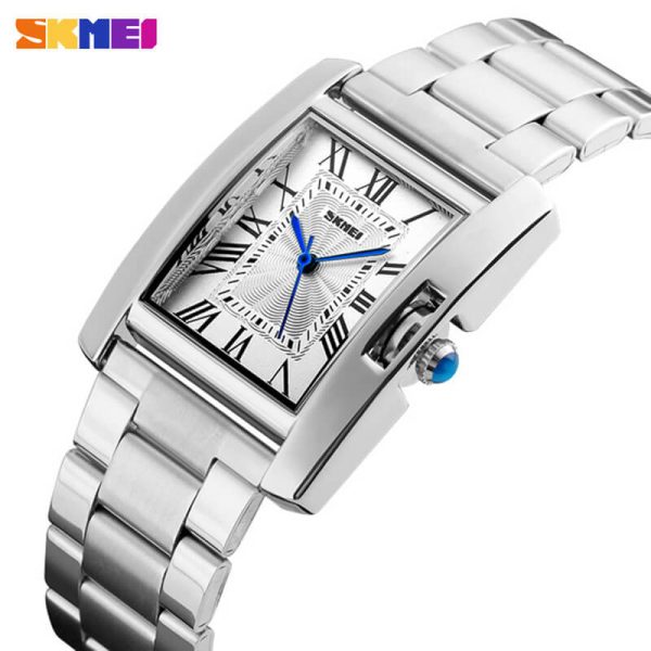 SKMEI 1284 Women's Fashionable Rectangle Dial Roman Numeric Index Design Stainless Steel Analog Watch - Silver