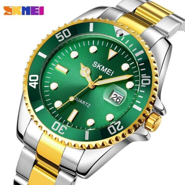 SKMEI 1779 Rolex Design Luminous Display Luxury Stainless Steel Watch For Men - Green/Gold