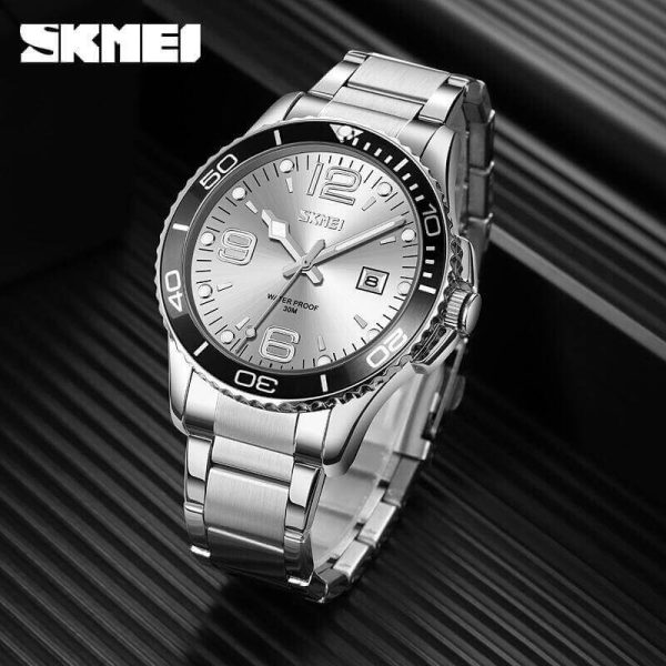 SKMEI 9278 Men's Business Stainless Steel Date Display Quartz Watch - Silver - Image 2