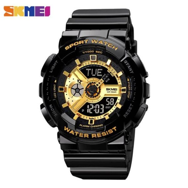 SKMEI 1689 Women's Fashion Chronograph Dual Display Alarm EL Light Sport Watch - Black/Golden