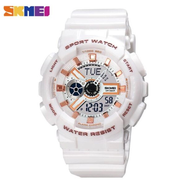 SKMEI 1689 Women's Fashion Chronograph Dual Display Alarm EL Light Sport Watch - White