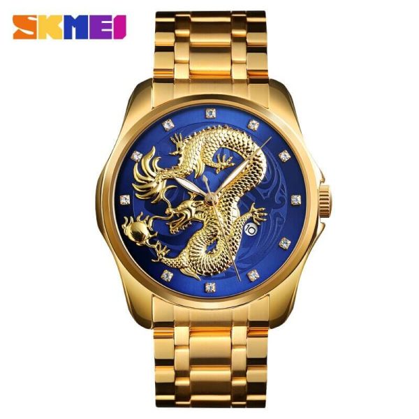 SKMEI 9193 Dragon Quartz Luxury Stainless Steel Alloy Business Waterproof Wristwatches For Men - Blue