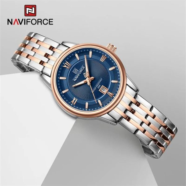 NaviForce NF8040 Classic Luxury Quartz Date Display Stainless Steel Watch For Women - Blue/Rosegold - Image 2