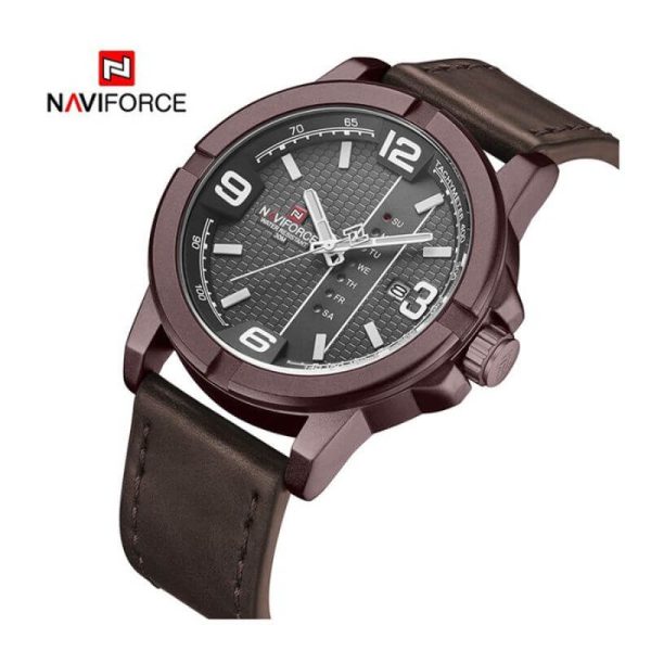 NaviForce NF9177 Top Luxury Series Day Date Function Analogue Quartz Watch - Coffee