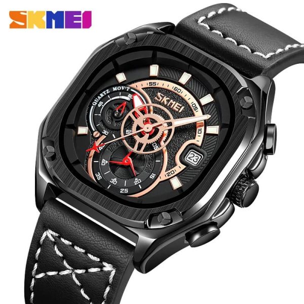 SKMEI 9313 Men's Business Chronograph Date Display Leather Strap Luminous Watch - Black/White