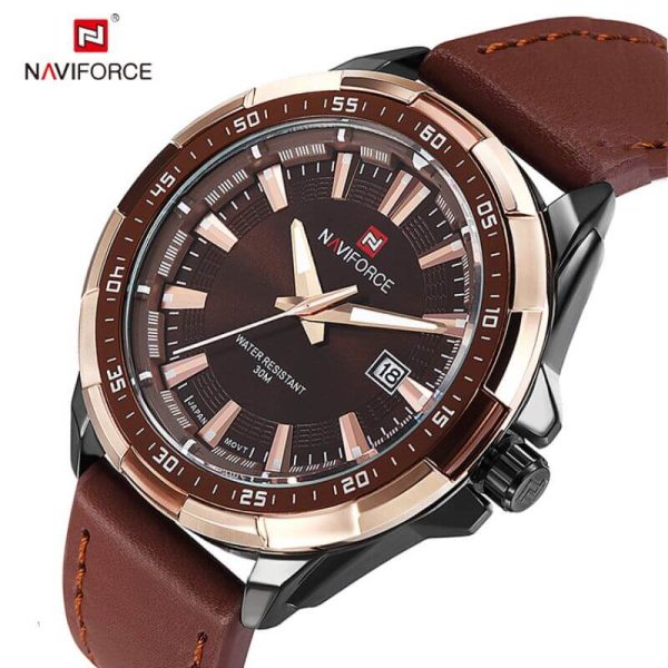 NAVIFORCE NF9056  Men's Casual Leather Strap Quartz Watch - Coffee