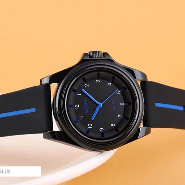 SKMEI 1578 Simple Numeric Round Dial Analog Silicone Strap Unisex Watch - Black/Blue - Image 2