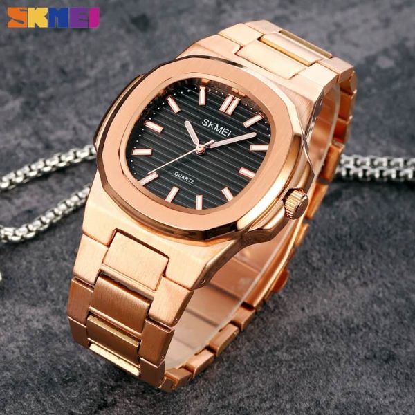 SKMEI 1794 Elegant Classic Stainless Steel Quartz Watch For Men - Black/RoseGold - Image 2