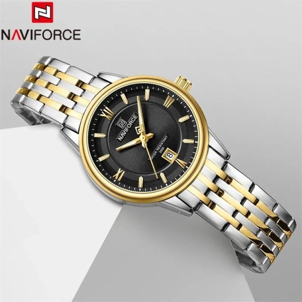 NaviForce NF8040 Classic Luxury Quartz Date Display Stainless Steel Watch For Women - Black/Golden - Image 2