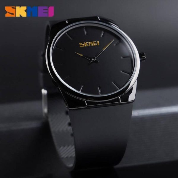 SKMEI 1601 Casual Elegant Slim Dial Silicon Strap Quartz Watch For Men - Black - Image 2